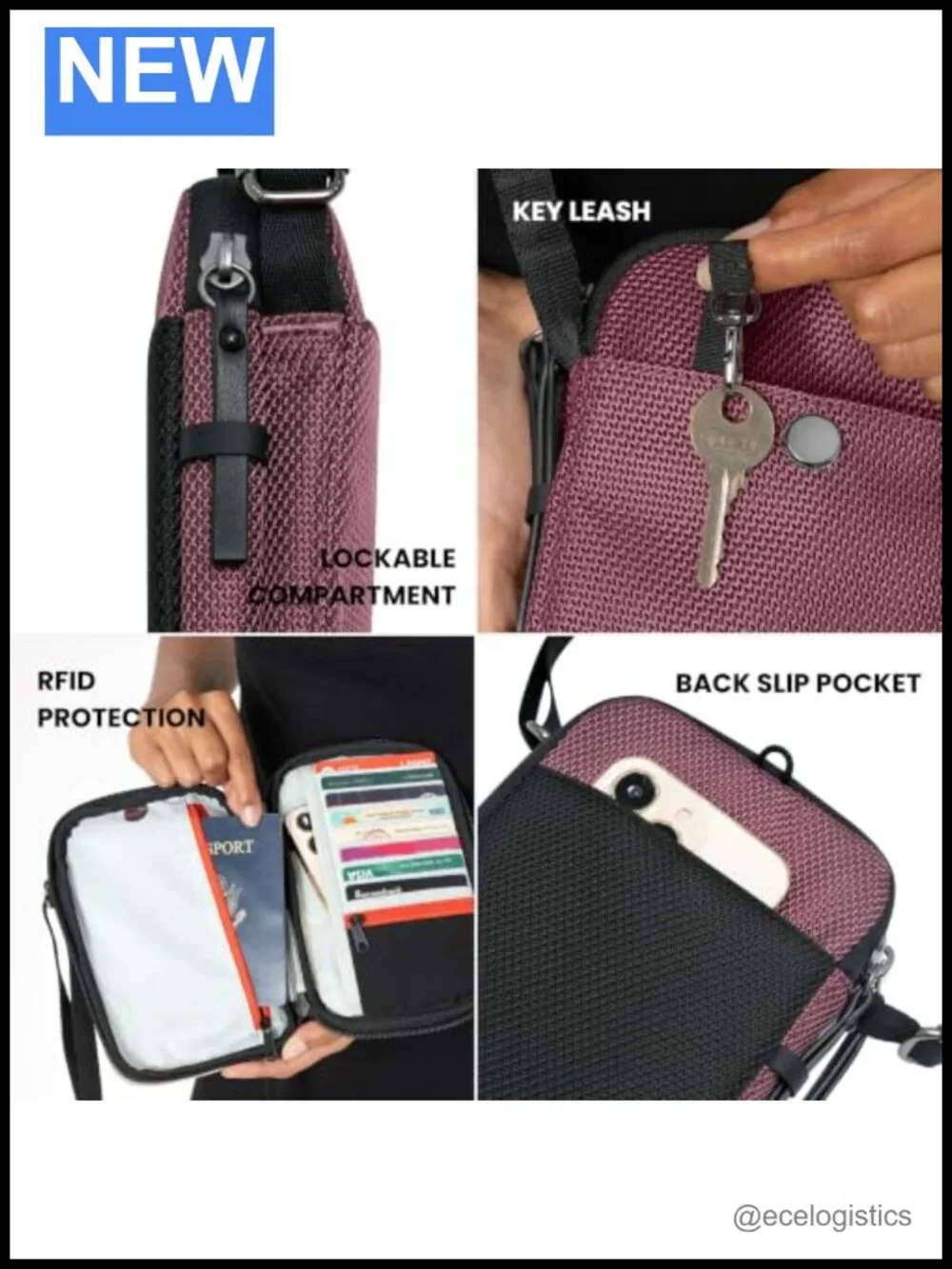 Anti-Theft RFID Crossbody Sling Vegan Recycled Nylon Travel Wallet Purse